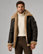 Men's Shearling-Lined Leather Aviator Jacket