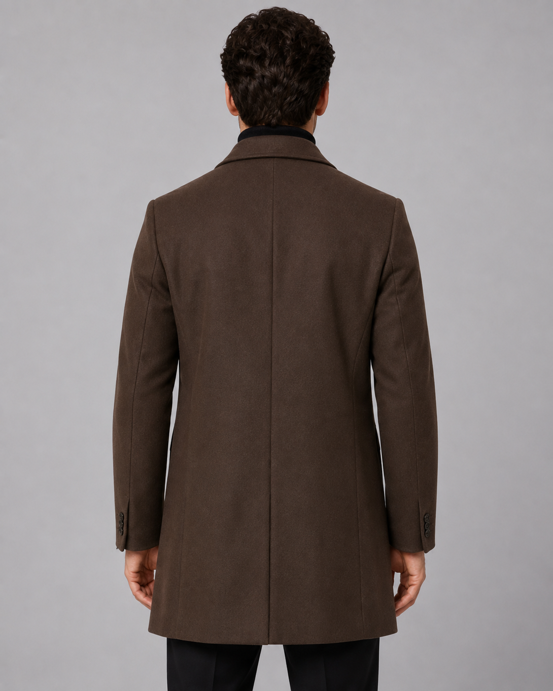 Men's Single-Breasted Wool Coat with Notch Lapel