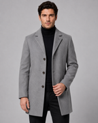 Men's Single-Breasted Wool Coat with Notch Lapel