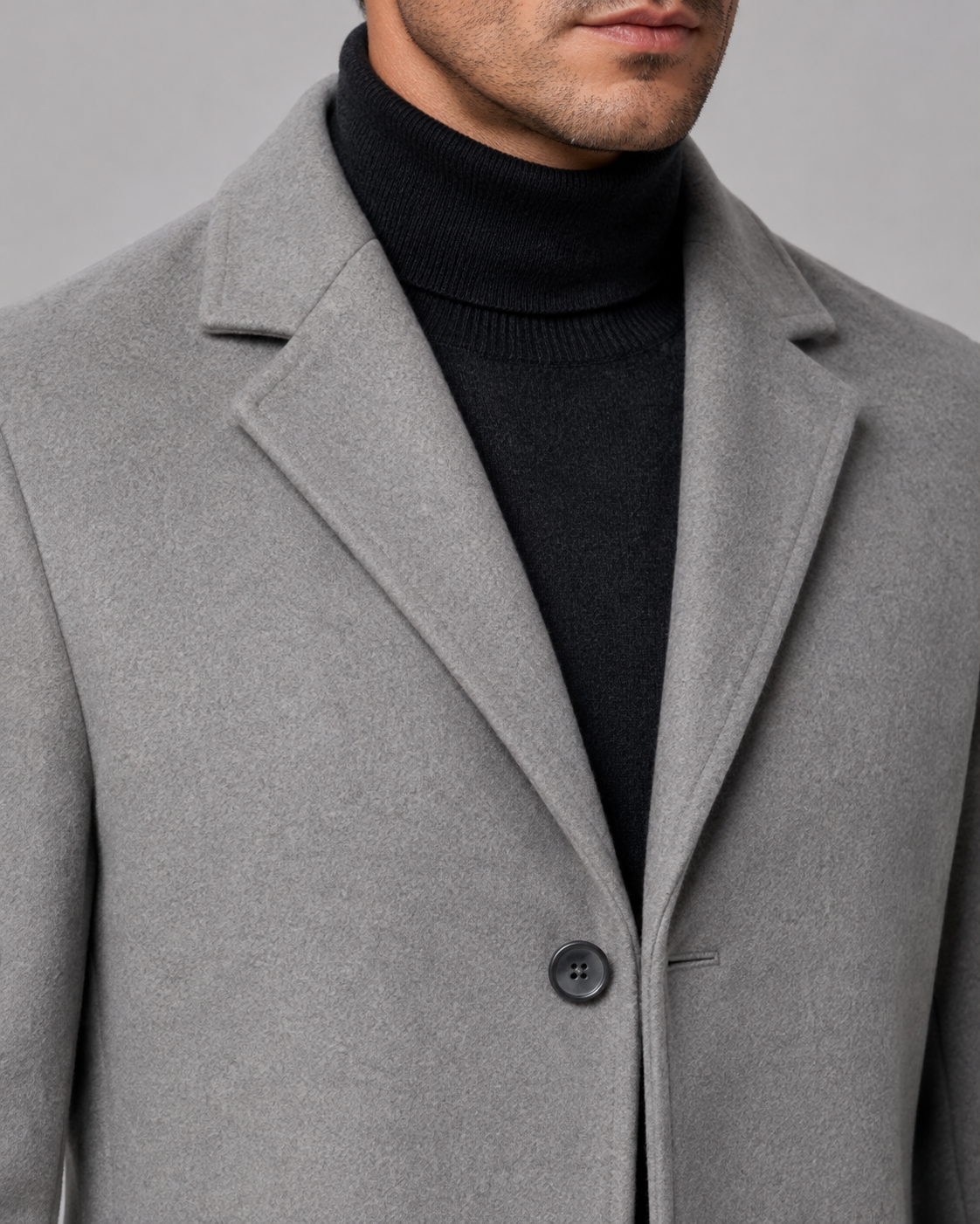 Men's Single-Breasted Wool Coat with Notch Lapel
