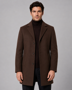 Men's Single-Breasted Wool Coat with Notch Lapel