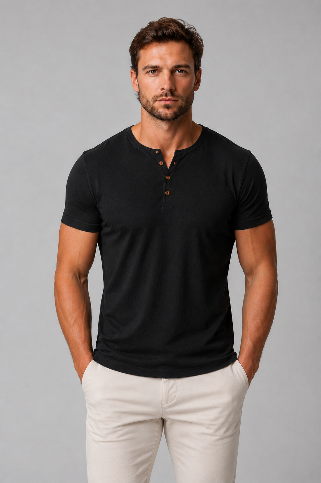 Men's Slim Fit Henley - Button Neck Casual
