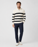 Men's Striped Ribbed Half-Zip Mock Neck Sweater