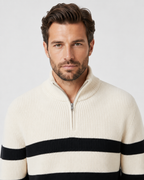 Men's Striped Ribbed Half-Zip Mock Neck Sweater