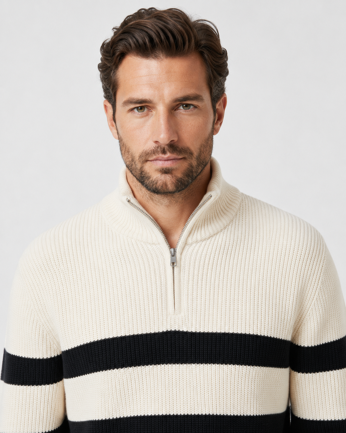 Men's Striped Half Zip Ribbed Knit Sweater