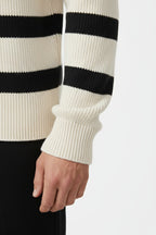 Men's Striped Ribbed Half-Zip Mock Neck Sweater