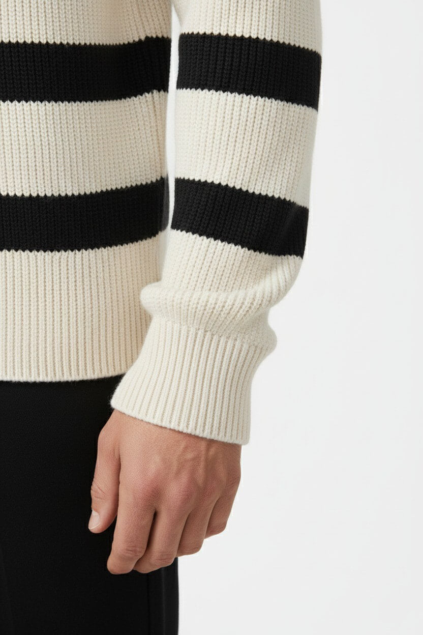 Men's Striped Half Zip Ribbed Knit Sweater