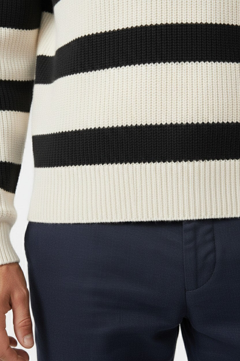 Men's Striped Ribbed Half-Zip Mock Neck Sweater