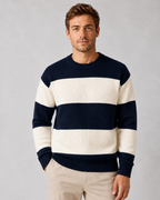 Men's Rugby Stripe Cotton Crew Neck Sweater