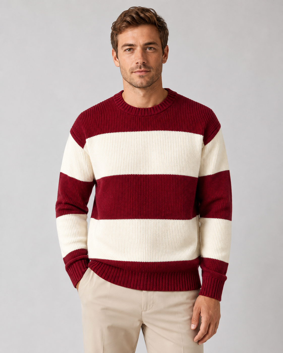 Men's Striped Knit Crew Neck Sweater - Relaxed Fit