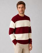 Men's Rugby Stripe Cotton Crew Neck Sweater