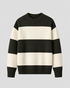 Men's Rugby Stripe Cotton Crew Neck Sweater