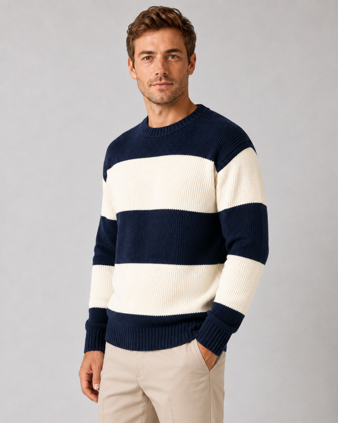 Men's Striped Knit Crew Neck Sweater - Relaxed Fit