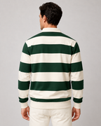 Men's Striped Rugby Polo - Ribbed Cuff Regular Fit