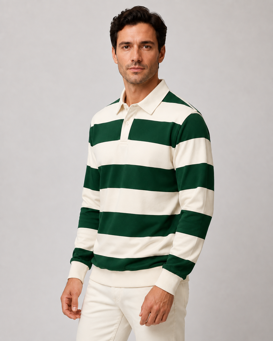 Men's Striped Rugby Polo - Ribbed Cuff Regular Fit