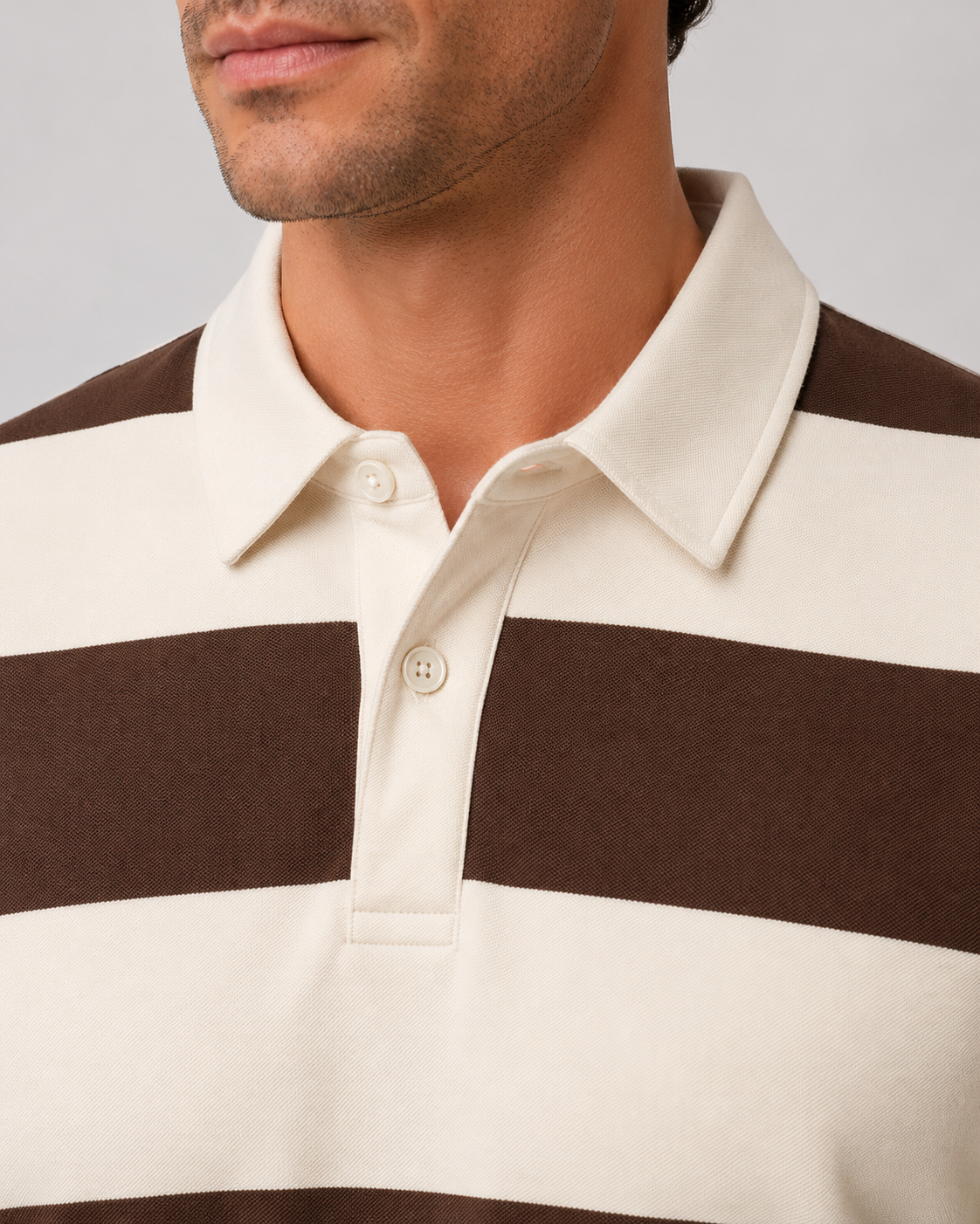 Men's Striped Rugby Polo - Ribbed Cuff Regular Fit