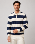 Men's Striped Rugby Polo - Ribbed Cuff Regular Fit