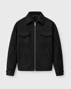Men's Suede Utility Jacket Stand Collar Zip Front