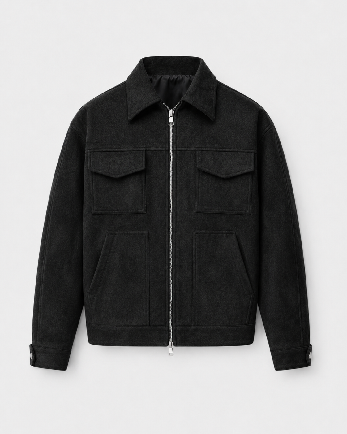 Men's Suede Utility Jacket Stand Collar Zip Front