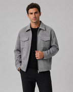 Men's Suede Utility Jacket Stand Collar Zip Front