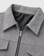 Men's Suede Utility Jacket Stand Collar Zip Front