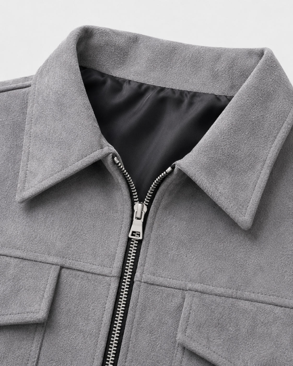 Men's Suede Utility Jacket Stand Collar Zip Front