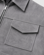 Men's Suede Utility Jacket Stand Collar Zip Front