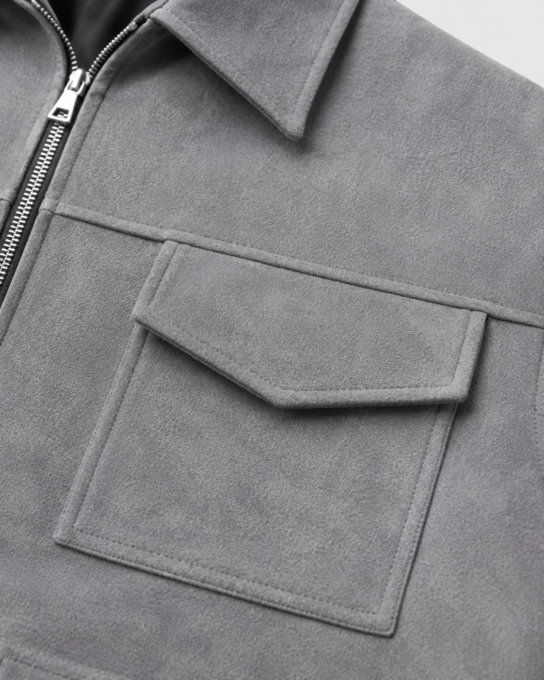 Men's Suede Utility Jacket Stand Collar Zip Front