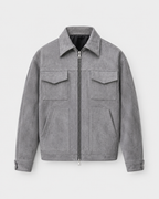 Men's Suede Utility Jacket Stand Collar Zip Front
