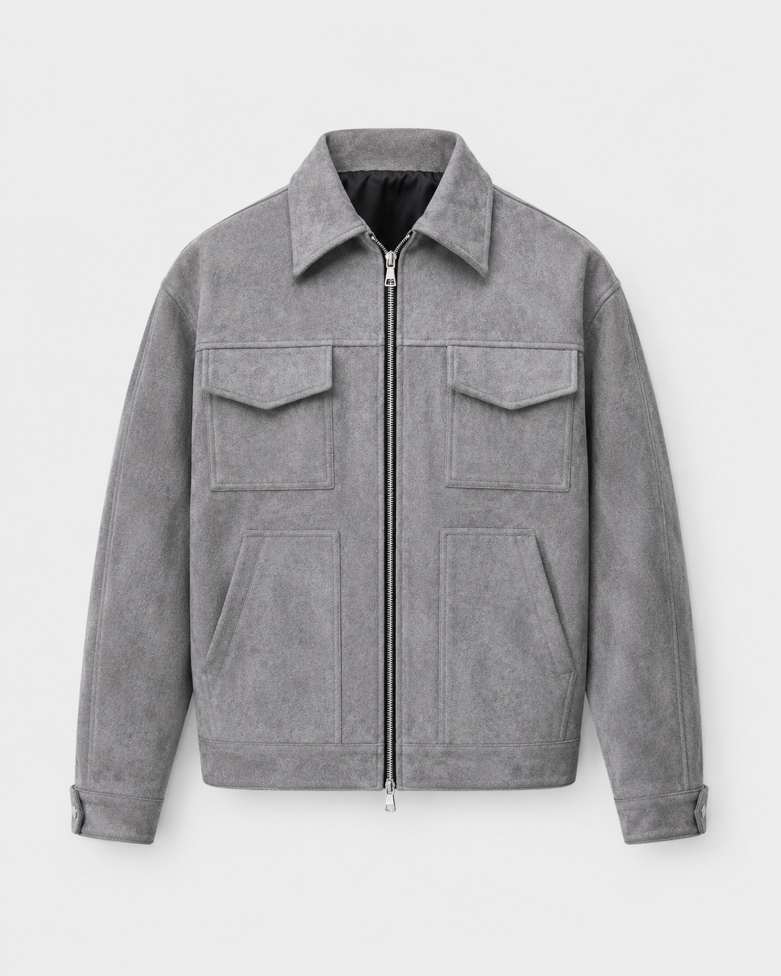 Men's Suede Utility Jacket Stand Collar Zip Front