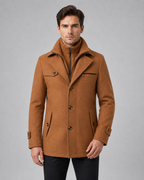 Men's Tailored Wool Coat with Funnel Neck