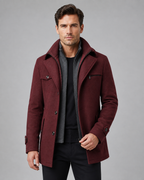 Men's Tailored Wool Coat with Funnel Neck