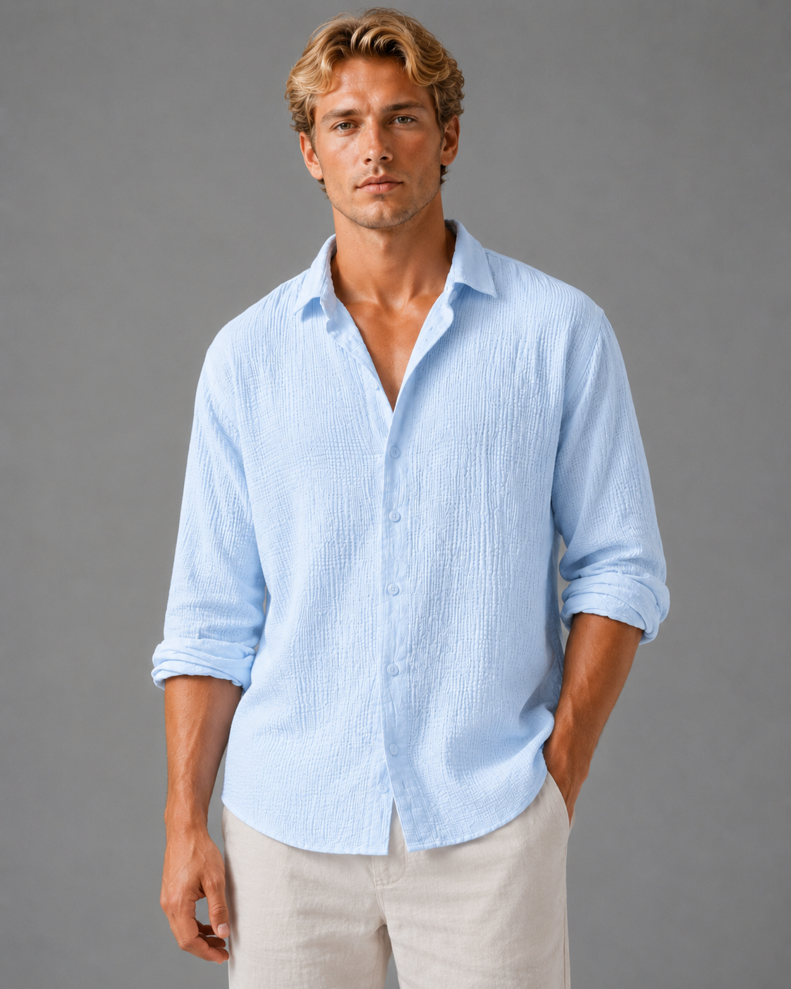 Men's Textured Button-Up Shirt