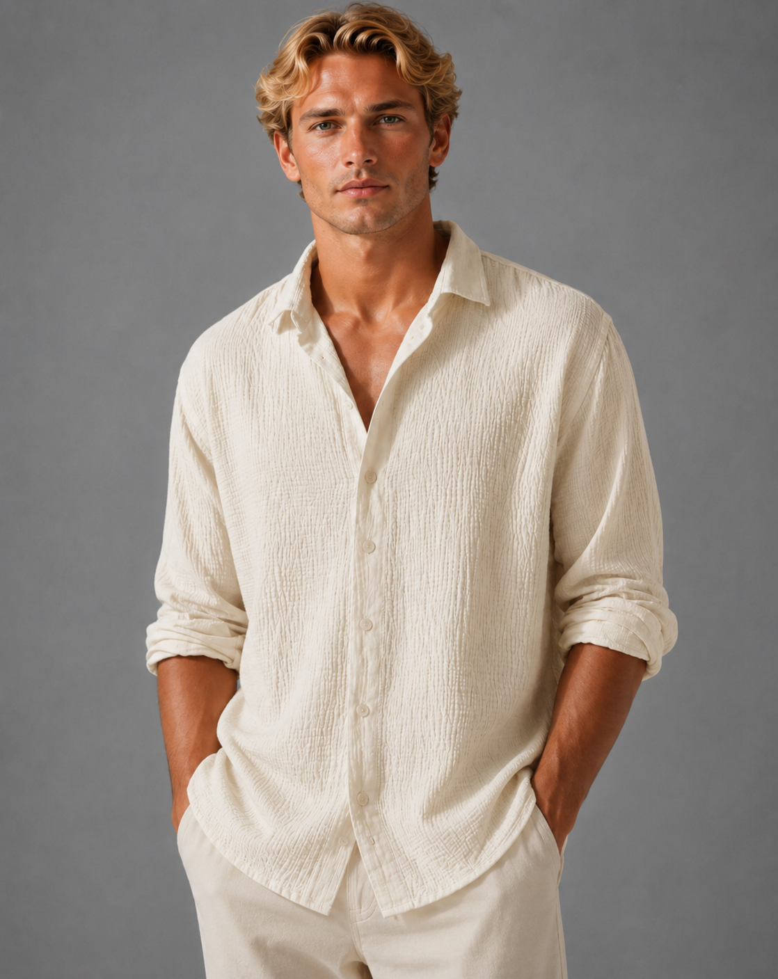 Men's Textured Button-Up Shirt