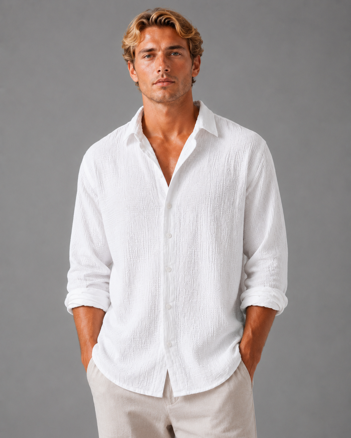 Men's Textured Button-Up Shirt