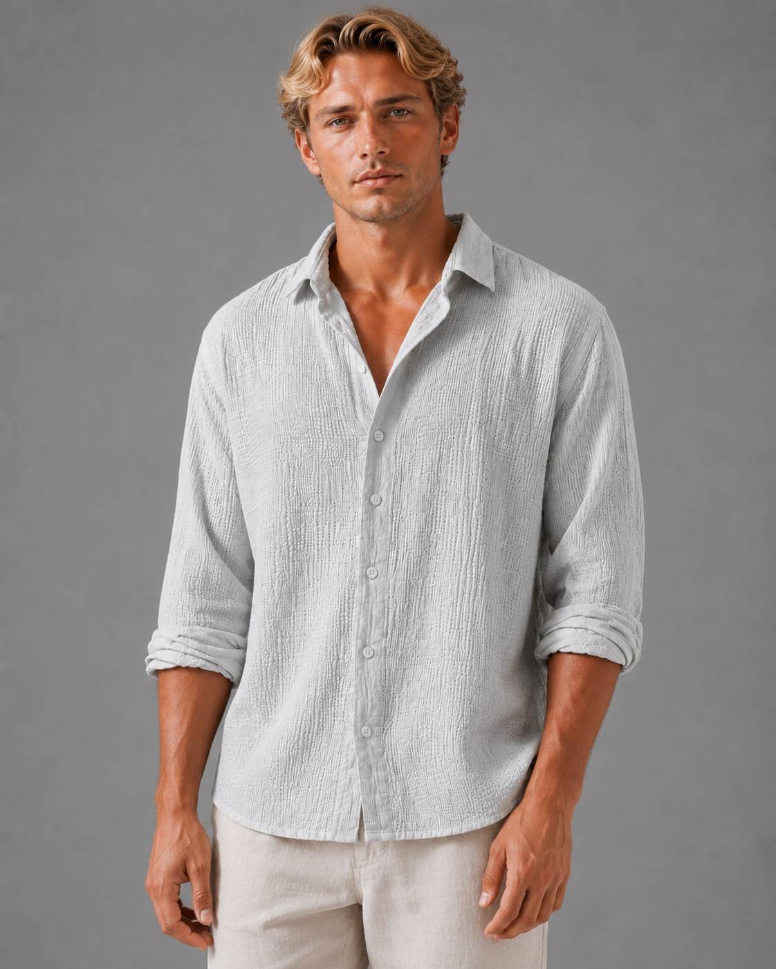 Men's Textured Button-Up Shirt