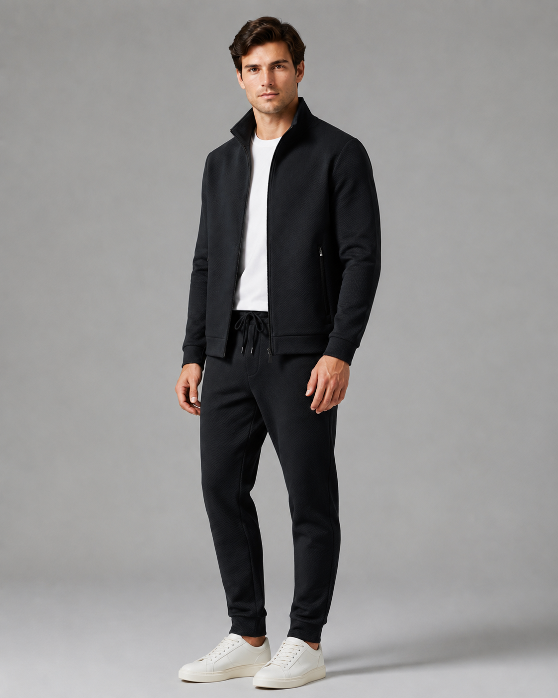 Men's Textured Tracksuit Set - Zip Jacket & Joggers