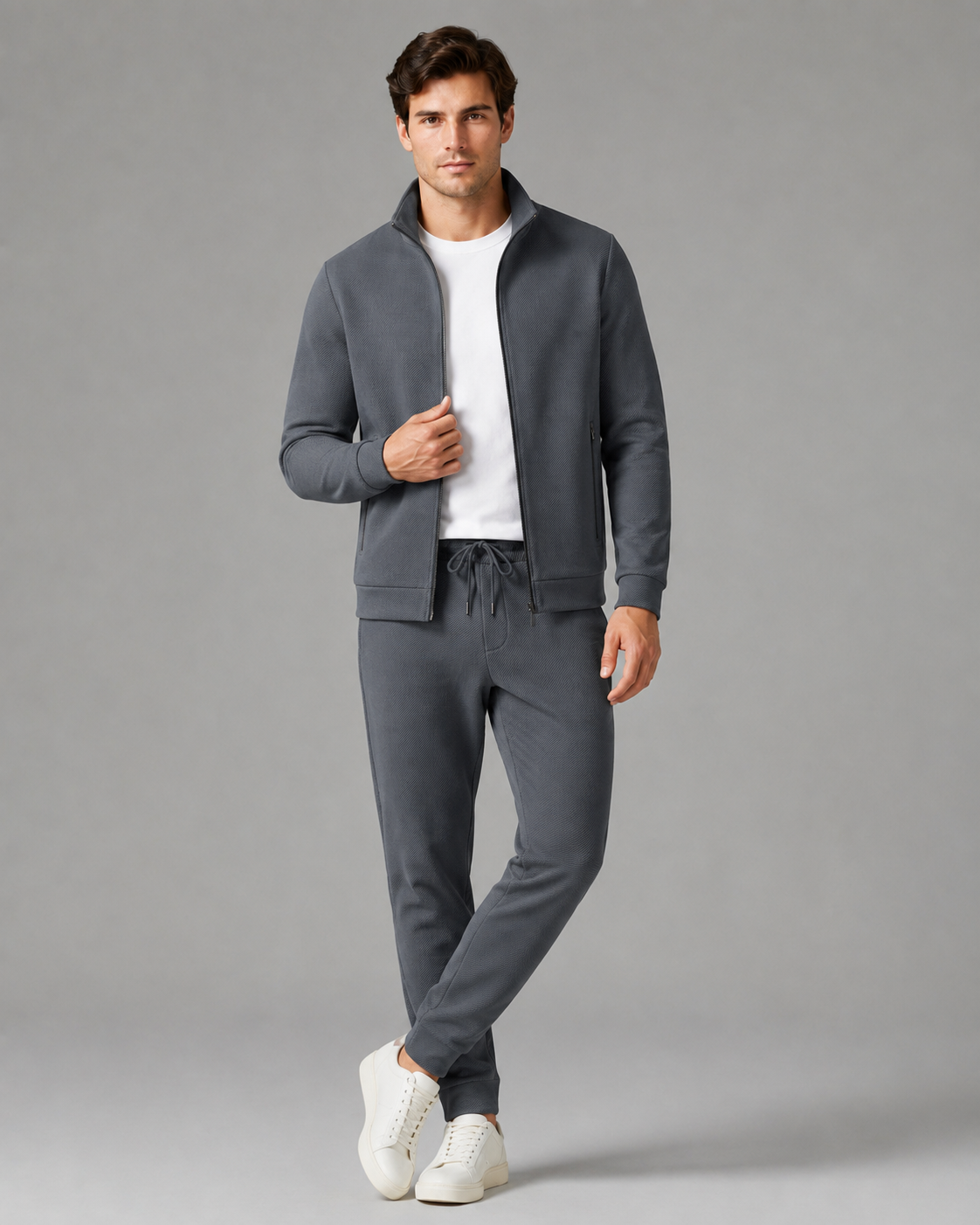 Men's Textured Tracksuit Set - Zip Jacket & Joggers