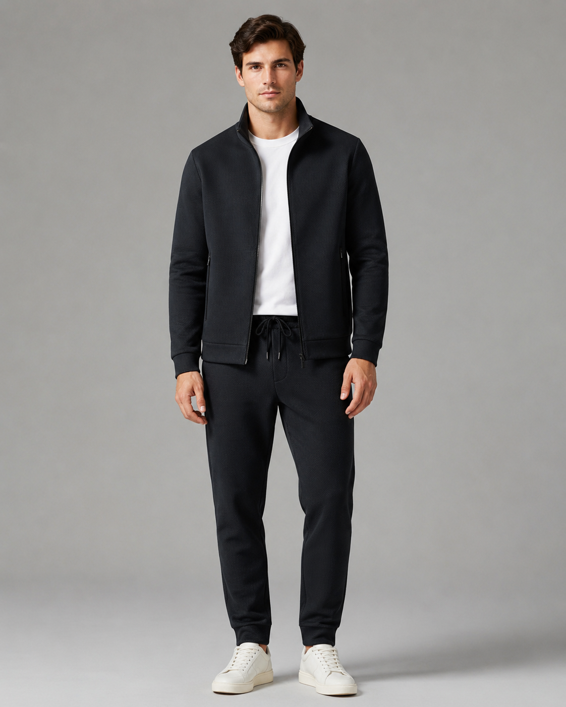 Men's Textured Tracksuit Set - Zip Jacket & Joggers