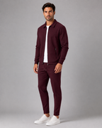 Men's Waffle Knit Tracksuit Set Collared Zip Jacket
