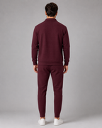 Men's Waffle Knit Tracksuit Set Collared Zip Jacket