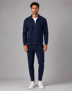 Men's Waffle Knit Tracksuit Set Collared Zip Jacket