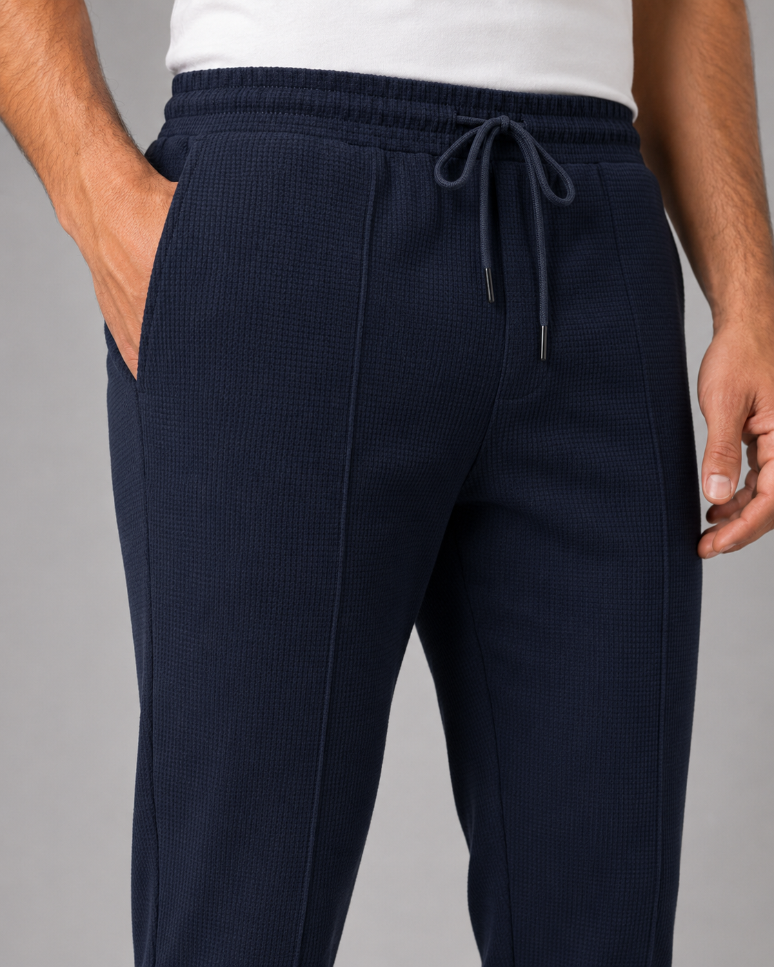 Men's Waffle Knit Tracksuit Set Collared Zip Jacket