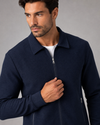 Men's Waffle Knit Tracksuit Set Collared Zip Jacket