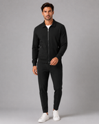 Men's Waffle Knit Tracksuit Set Collared Zip Jacket