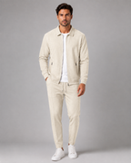 Men's Waffle Knit Tracksuit Set Collared Zip Jacket