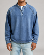 Men's Garment-Dyed Raglan Henley Sweatshirt