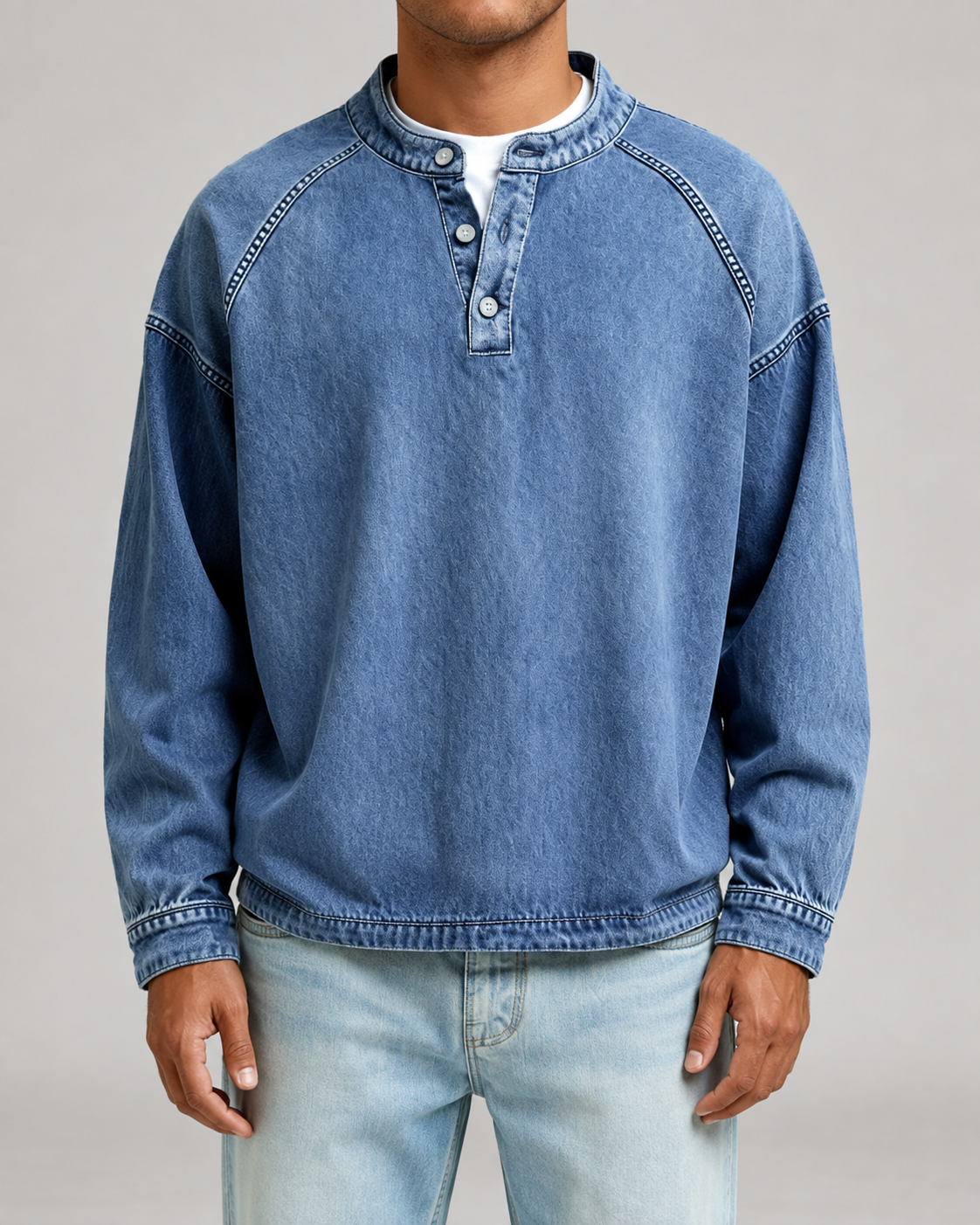 Men's Garment-Dyed Raglan Henley Sweatshirt