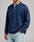 Men's Garment-Dyed Raglan Henley Sweatshirt