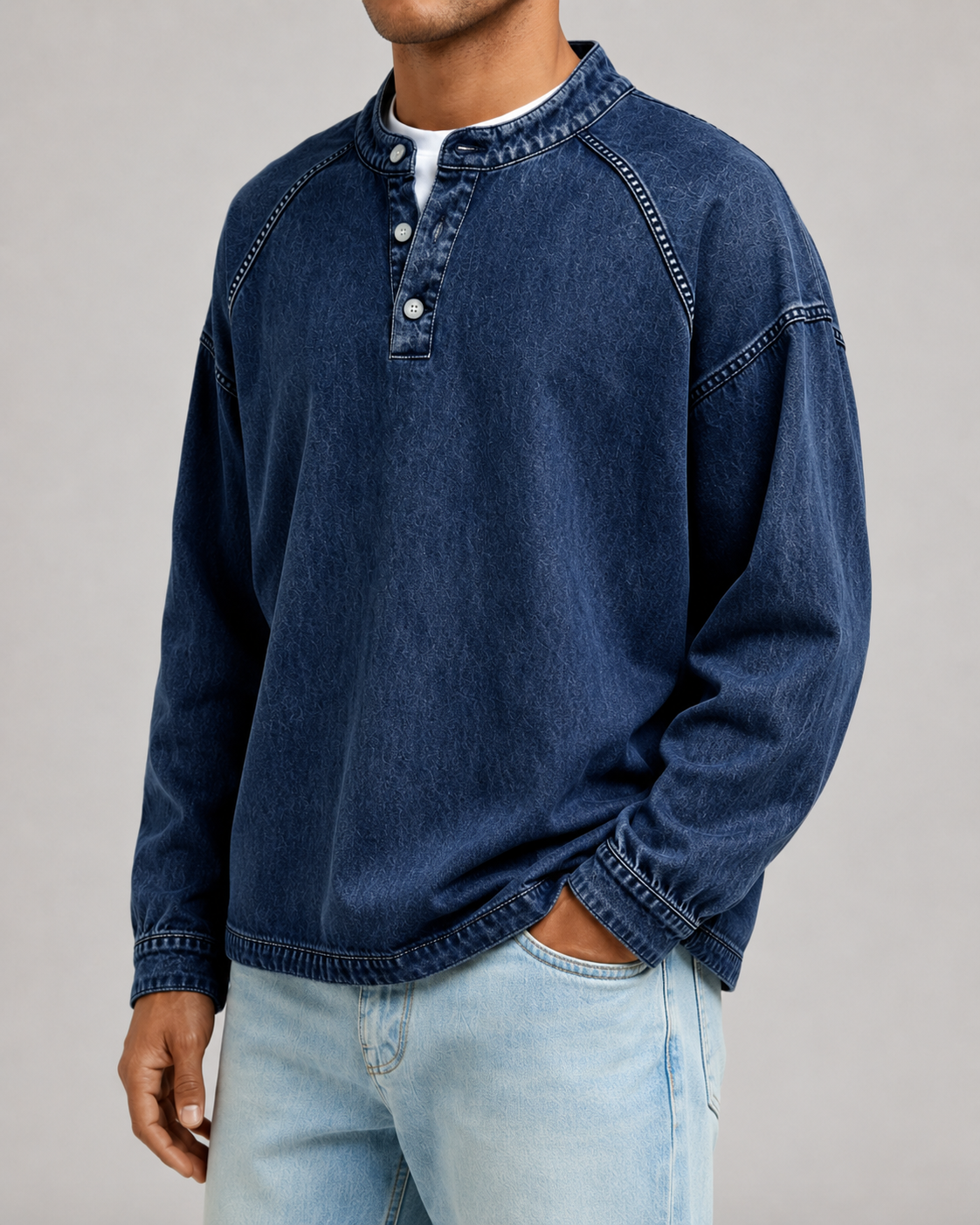 Men's Garment-Dyed Raglan Henley Sweatshirt